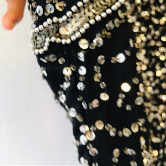 Vintage Sequin Beaded Bedazzled Choker Neck Silk Blouse Small - Picture 2 of 10